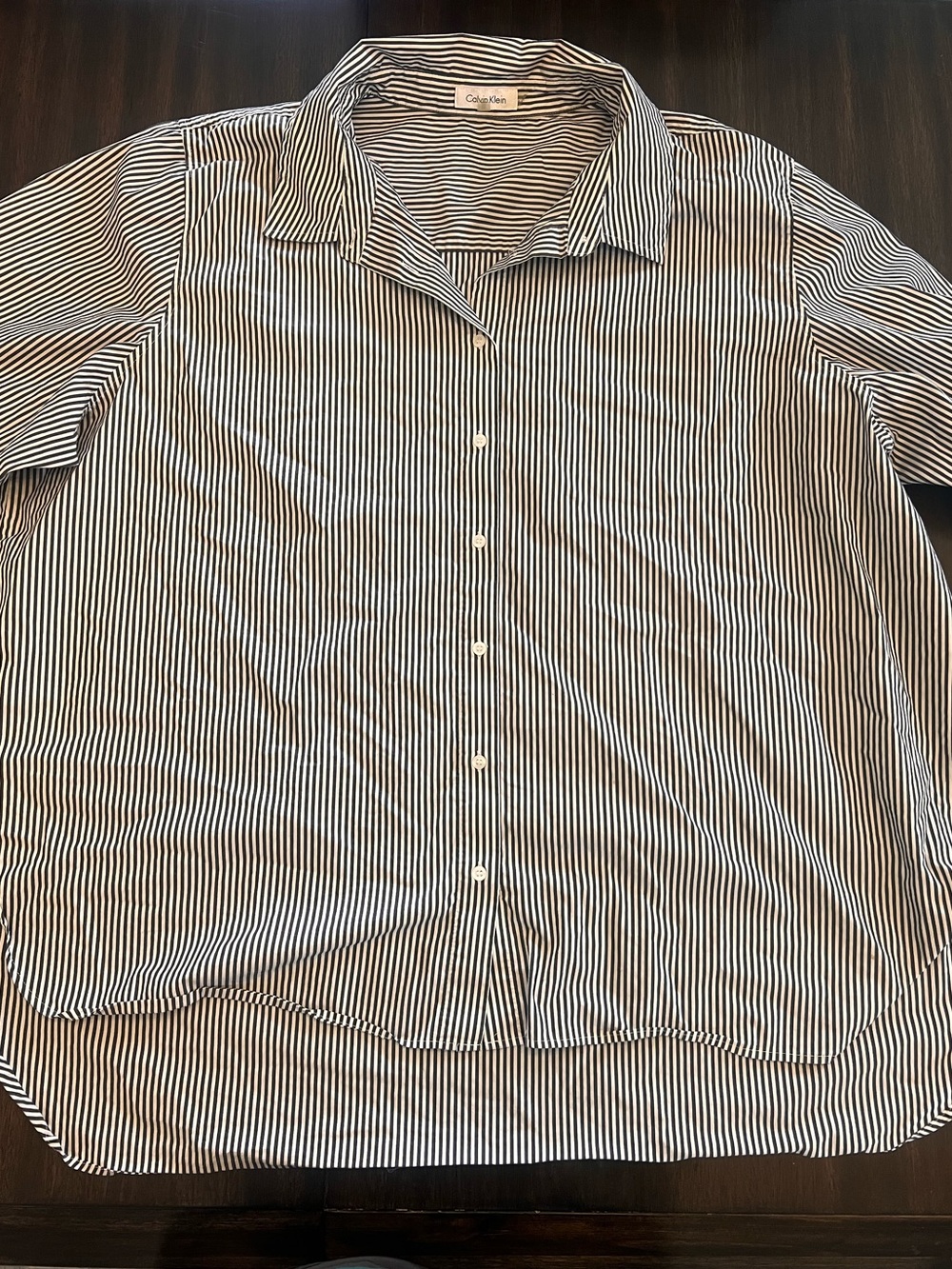 Calvin Klein Gray and White Vertical Stripe Button Shirt